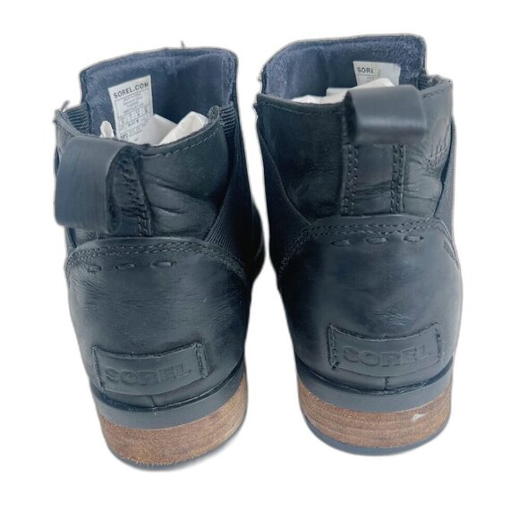 Sorel Emelie H2O Chelsea Boot Black Leather Waterproof Ankle Bootie Size 9 - Picture 5 of 10